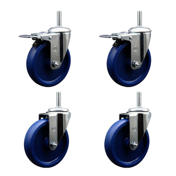 Service Caster 5 Inch Solid Polyurethane Swivel 34 Inch Threaded Stem Caster Set 2 Total Lock Brakes SCC-TSTTL20S514-SPUS-34212-2-S-2 - main